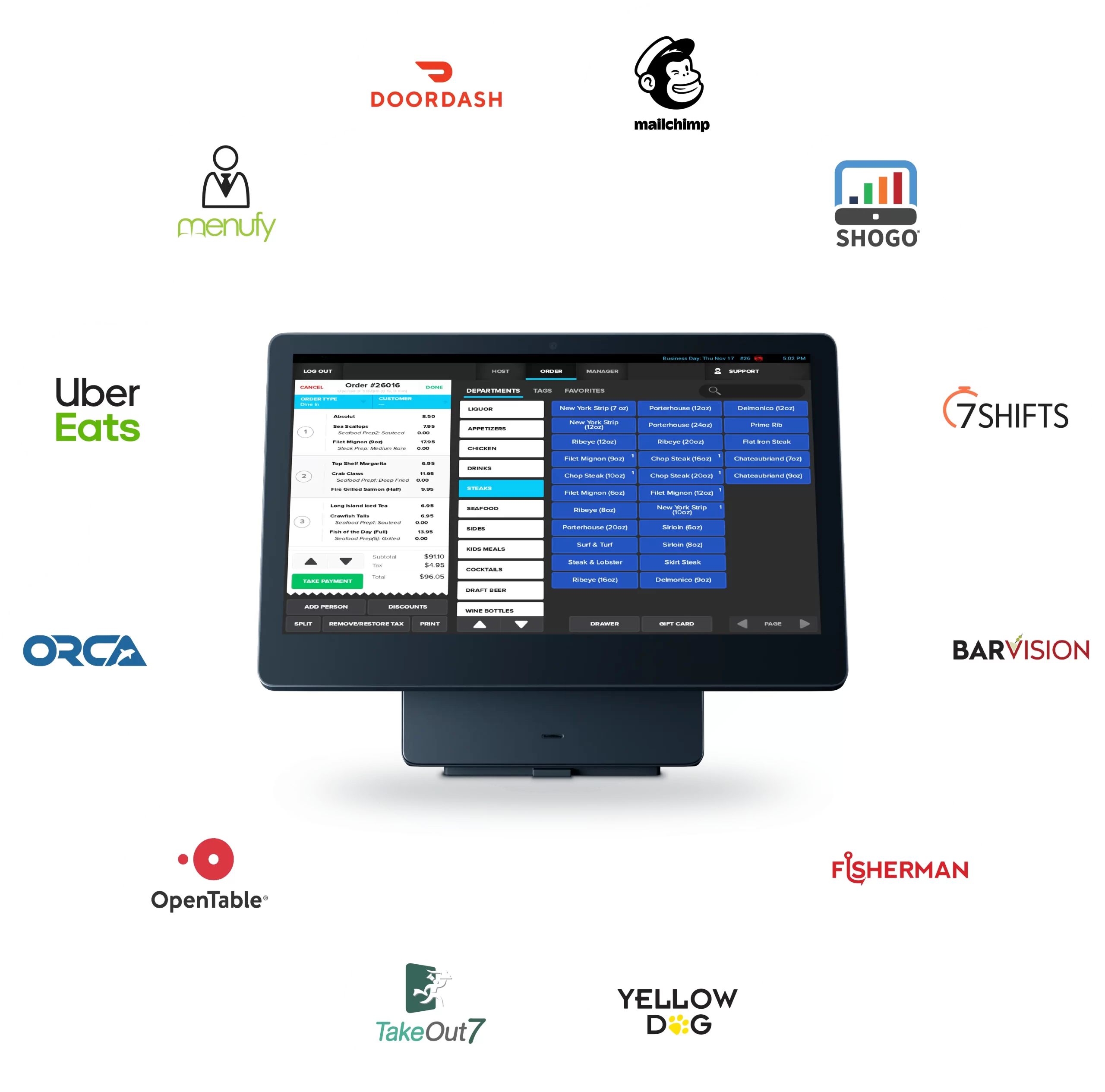 Restaurant POS connected with ordering, workforce, accounting, hospitality, and reporting tools