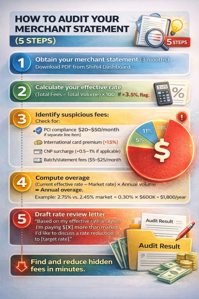 5-step process to audit merchant statement and detect hidden payment processing fees 5-step process to audit merchant statement and detect hidden payment processing fees